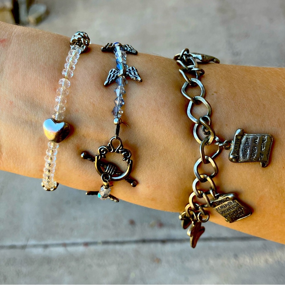 Heavenly Silver and Clear Beaded Bracelet Charm Stack of 3 - Picture 3 of 5